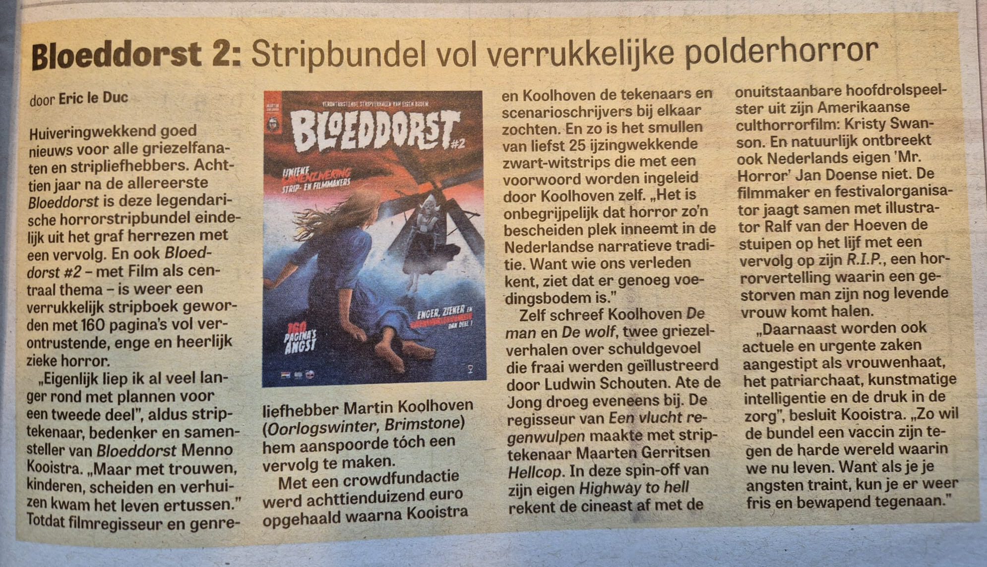 Bloeddorst #2 in De Telegraaf, 10 oktober 2025